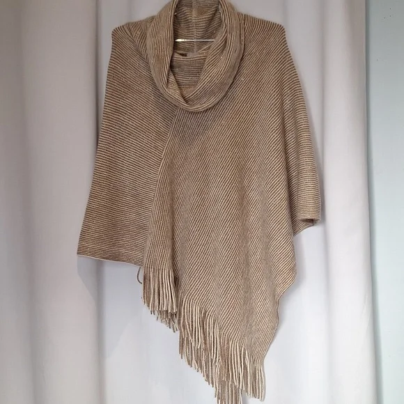 Chico's NWOT Striped Fringed Cowl Neck Sweater Poncho One Size - Picture 1 of 6
